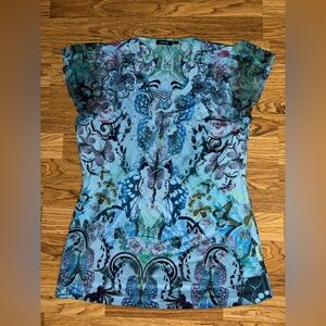 Apt 9 Babydoll Style Blouse Women’s Size Medium Floral Butterfly Lace Studs EUC